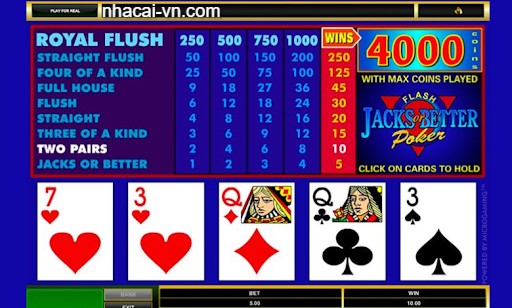 Khi chơi Video Poker người chơi sẽ nhận được 5 lá bài